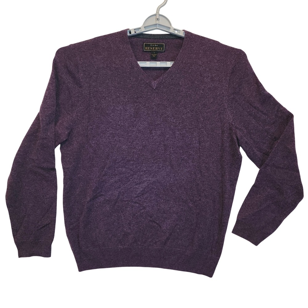 Jos A Bank Reserve Mens Purple 100% Cashmere V-Neck Sweater Size Large L